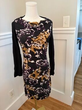 Diane von Furstenberg DVF Long Sleeve Printed Sheath Dress Draped Neck Women’s S